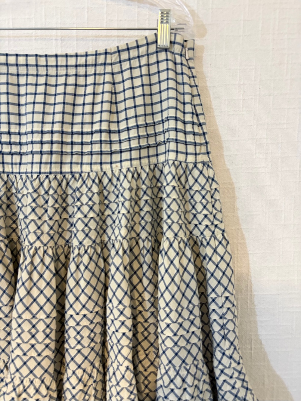 Ralph Lauren Women's Blue White Check Cotton Pleated Knee Skirt Zip 10 - Picture 2 of 4